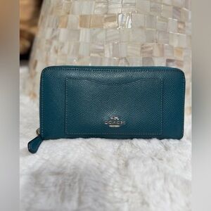 Coach teal leather long zippy wallet